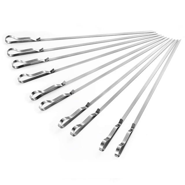 Ergonomic Handle Design 17" Stainless Steel Flat Metal Grilling Skewers Set